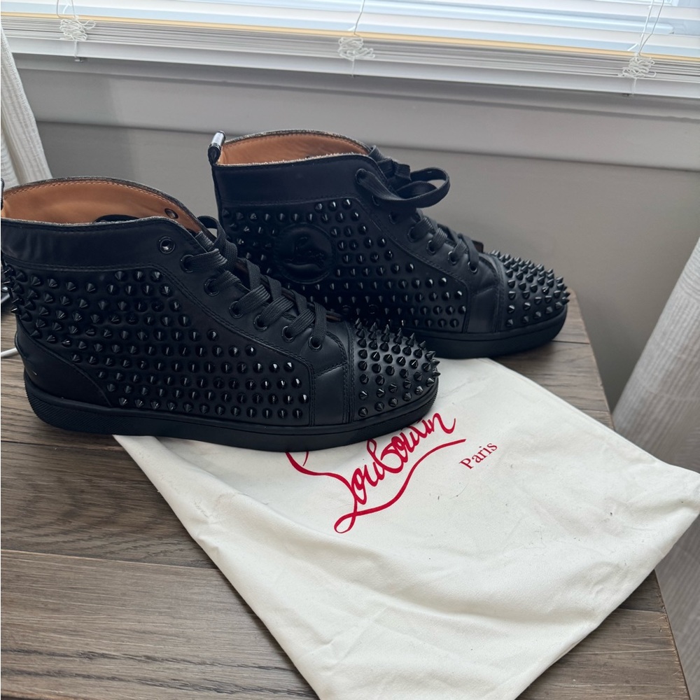 Christian Louboutin Men's Louis Mid-Top Spiked Leather Sneakers